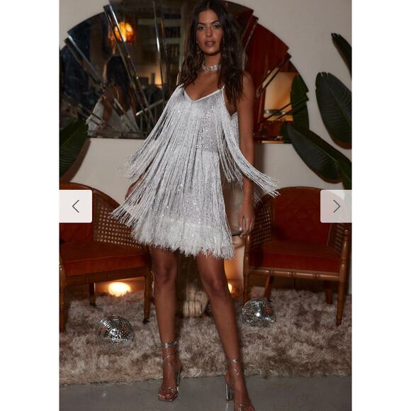 Disco Fever Silver Fringe Mini Dress - Picture 1 of 13